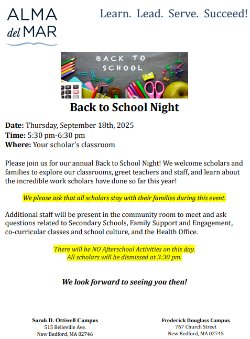 Back to School Night on September 18